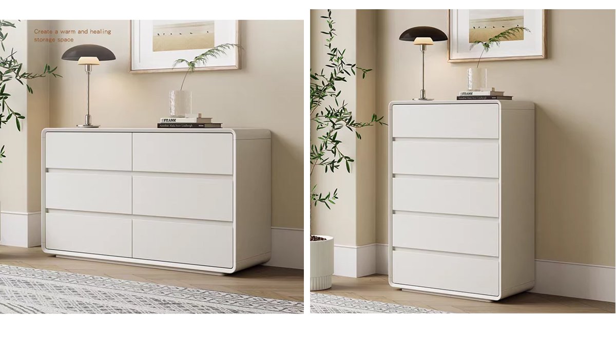 Solid wood chest of drawers for bedroom at the end of the bed, cream storage cabinet, drawer storage cabinet
