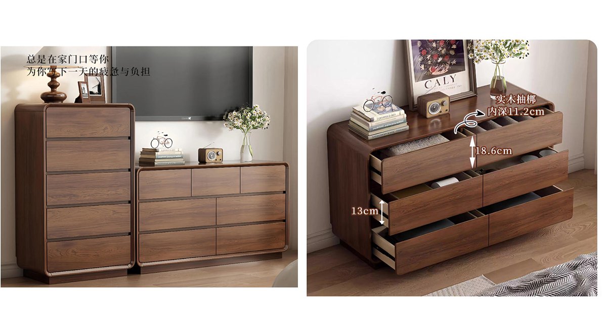 Solid wood five-drawer chest, bedside storage unit, living room storage cabinet