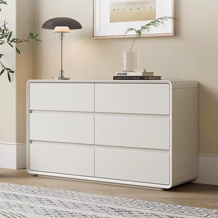 Solid wood chest of drawers for bedroom at the end of the bed, cream storage cabinet, drawer storage cabinet